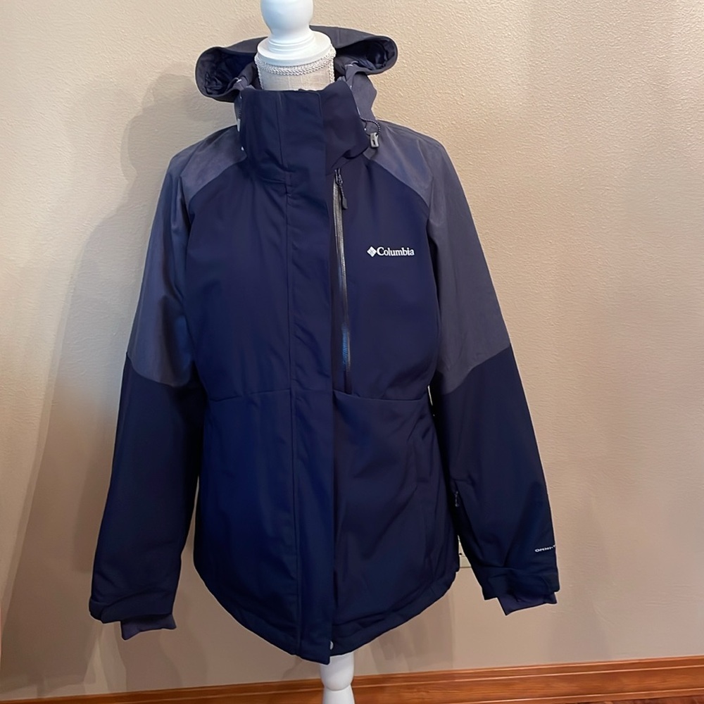 Columbia Mens Omni Tech comfort ski jacket, Omni heat lining, sz lrg, grey/navy